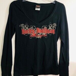 Sturgis HARLEY DAVIDSON Women's Med- Long Sleeve Black TShirt  w/zippered ends